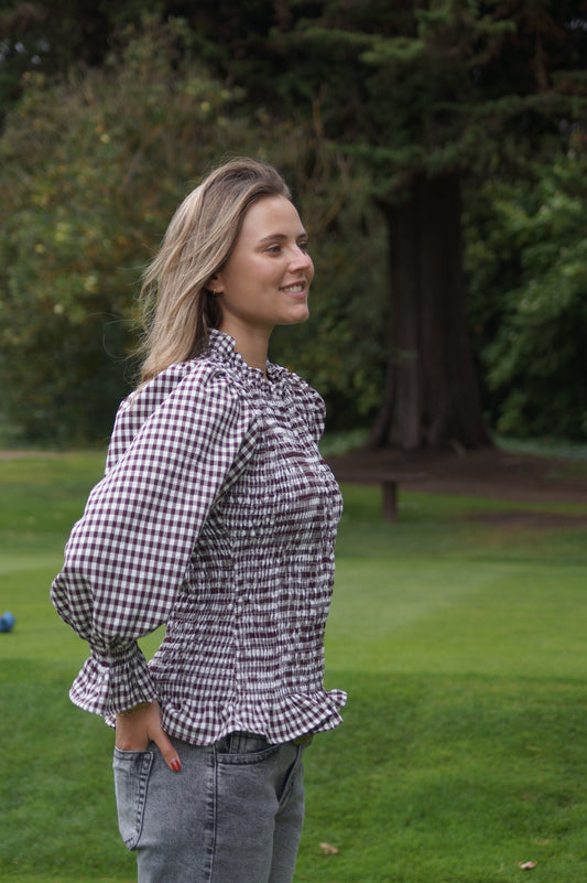 Blusa Española Cuadros Café