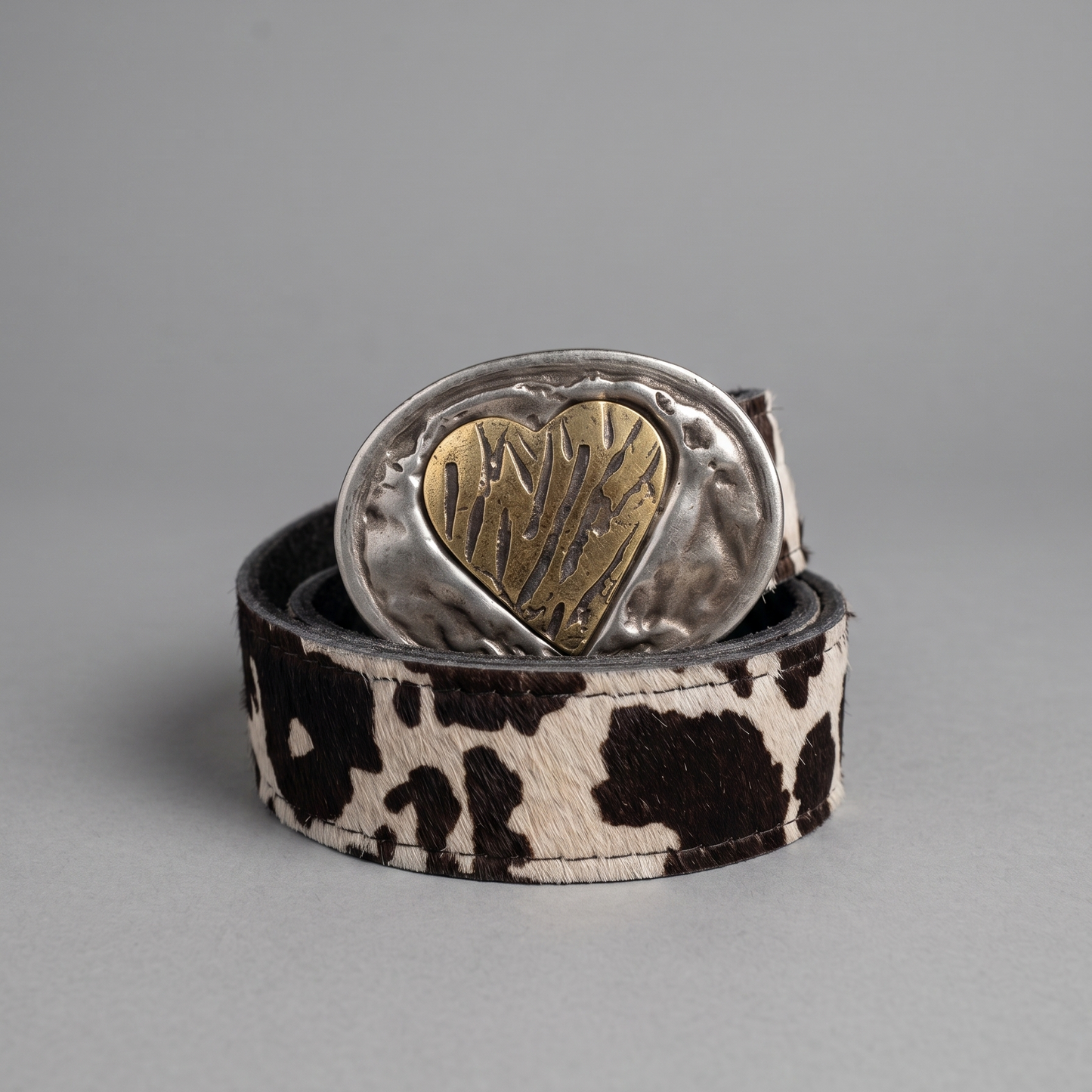 Cinturon Cuero Animal Print Vaca Hebilla Corazon