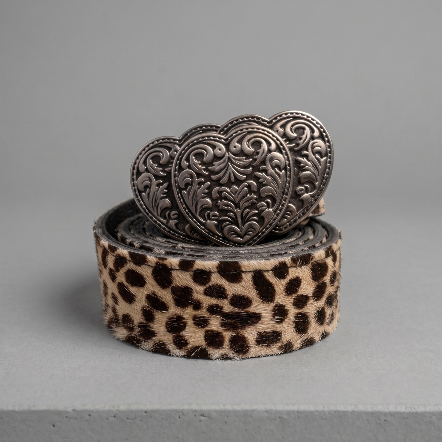 Cinturon Cuero Animal Print Cheeta Hebilla Corazon
