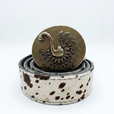 Cinturon Cuero Animal Print Vaca Hebilla Cisne