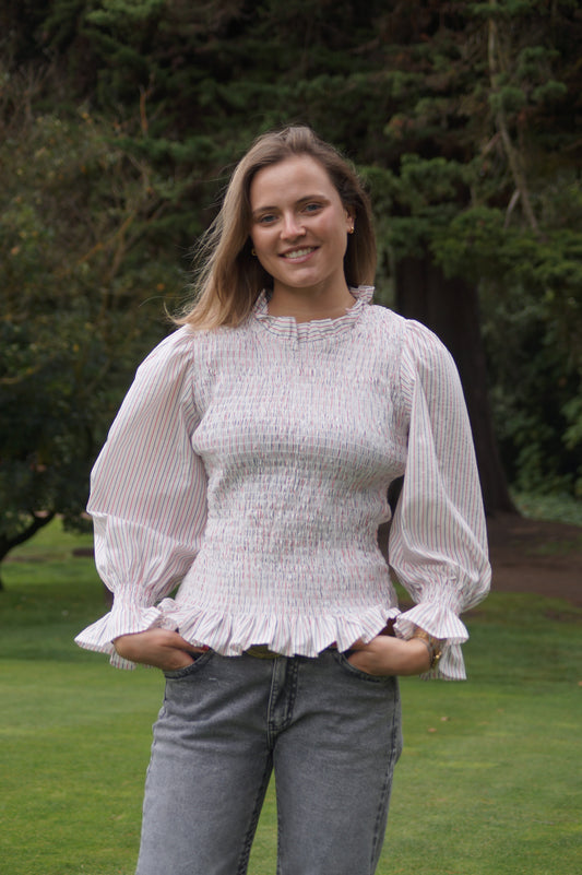Blusa Española Blanca Lineas