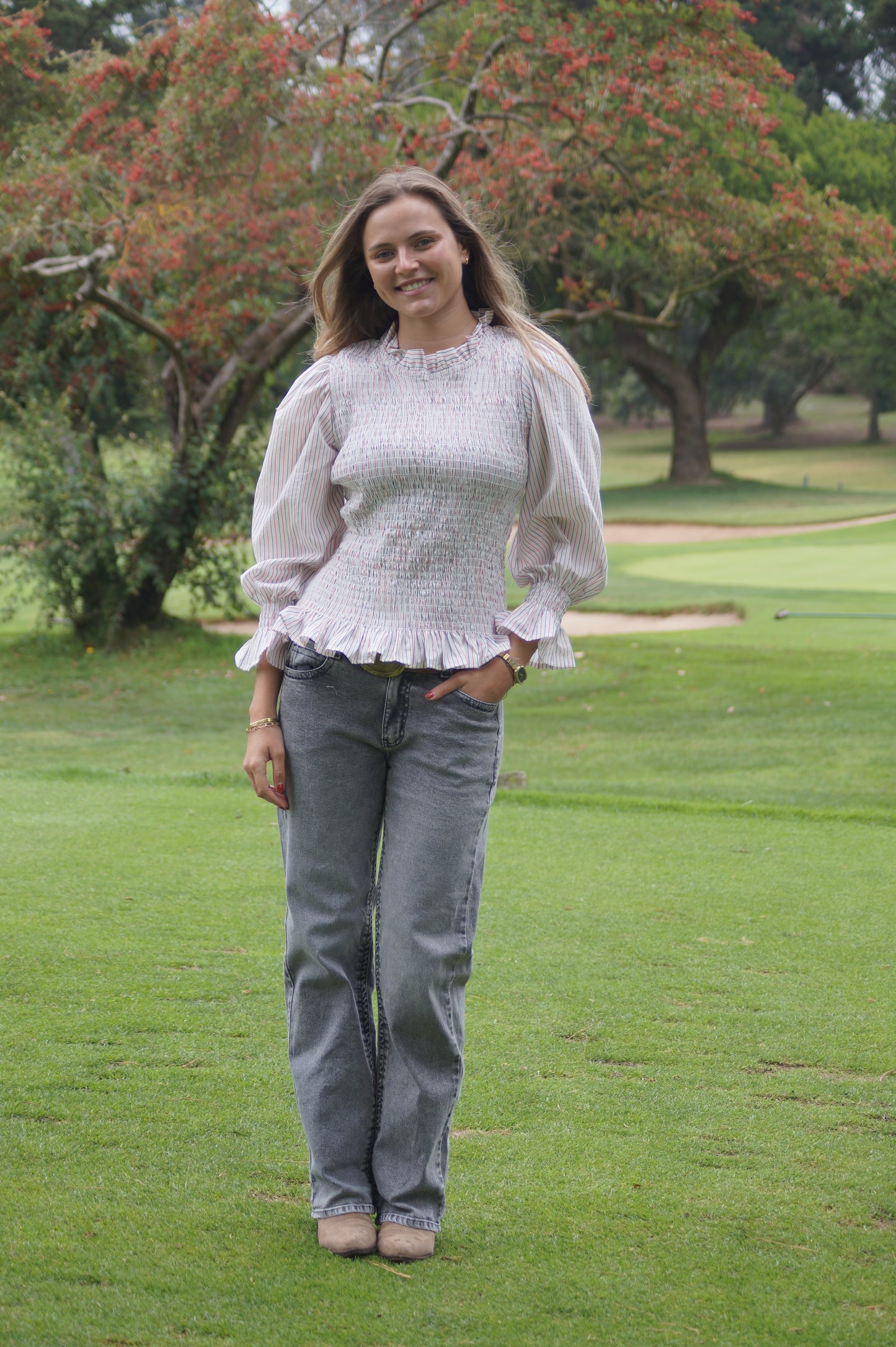 Blusa Española Blanca Lineas