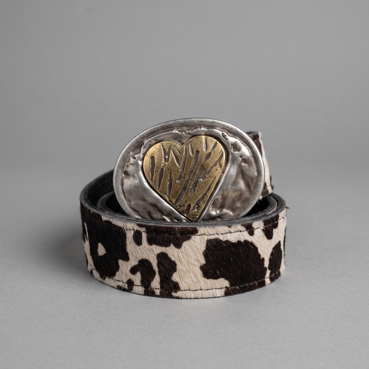 Cinturon Cuero Animal Print Vaca Hebilla Corazon