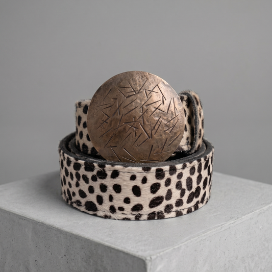 Cinturon Cuero Animal Print Girafa  Hebilla Circulo