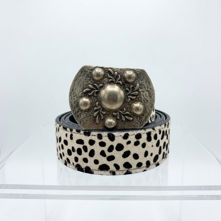 Cinturon Cuero Animal Print Girafa Hebilla Puntos