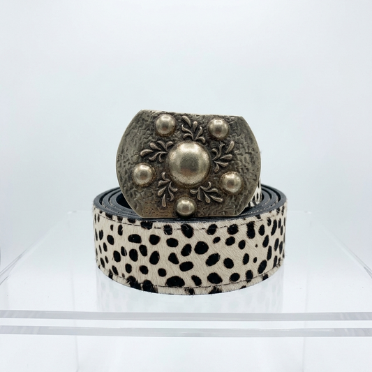 Cinturon Cuero Animal Print Girafa Hebilla Puntos