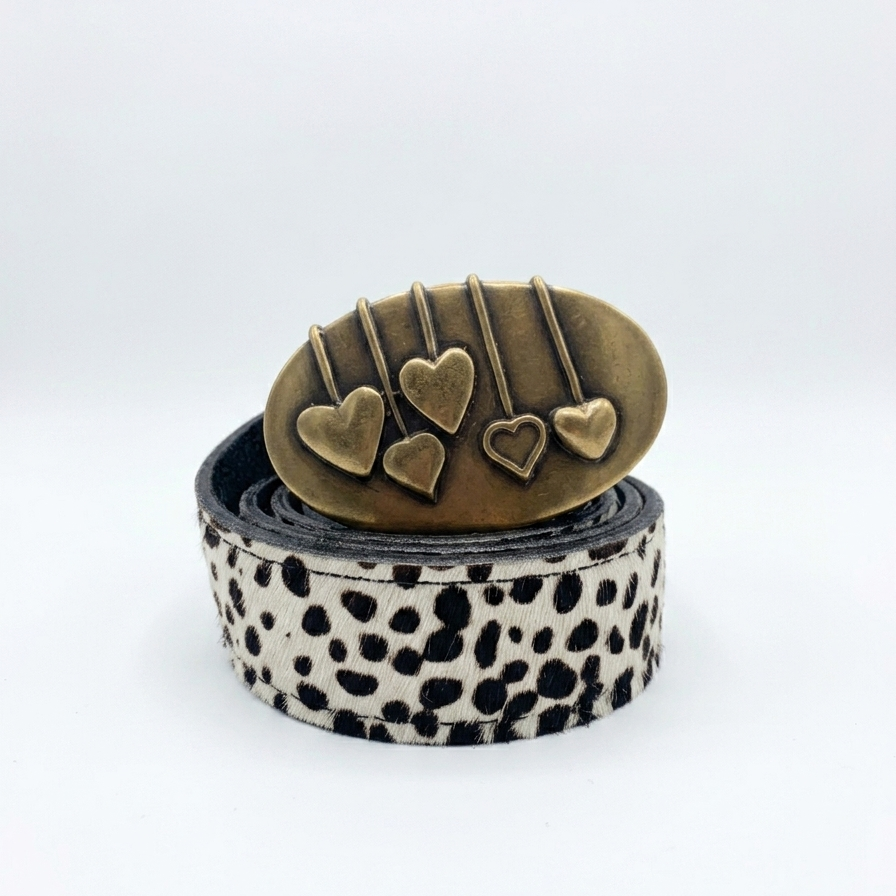Cinturon Cuero Animal Print Girafa Hebilla Corazones