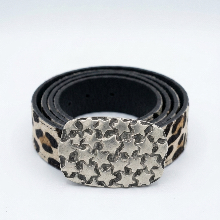 Cinturon Cuero Animal Print Tigre Hebilla Rectangulo