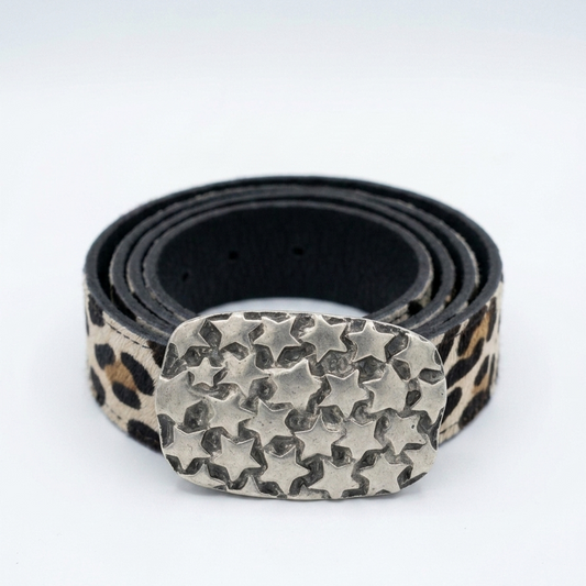 Cinturon Cuero Animal Print Tigre Hebilla Rectangulo