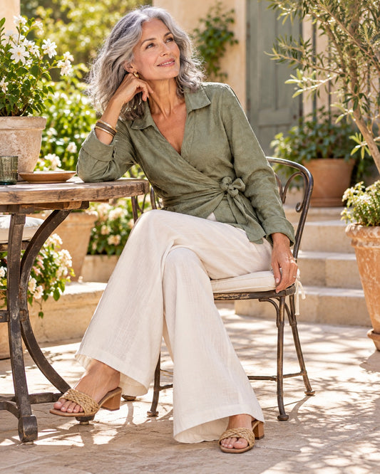 Blusa Amarra Lateral Bordada Verde Musgo