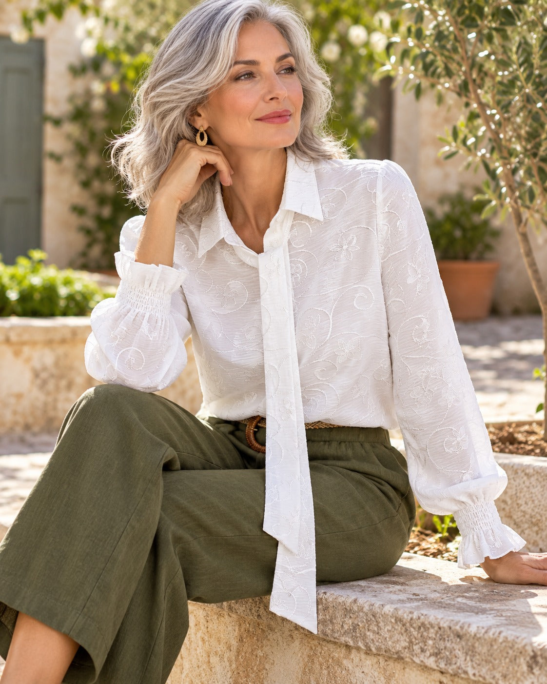 Blusa Anna Cey Bordada Crema