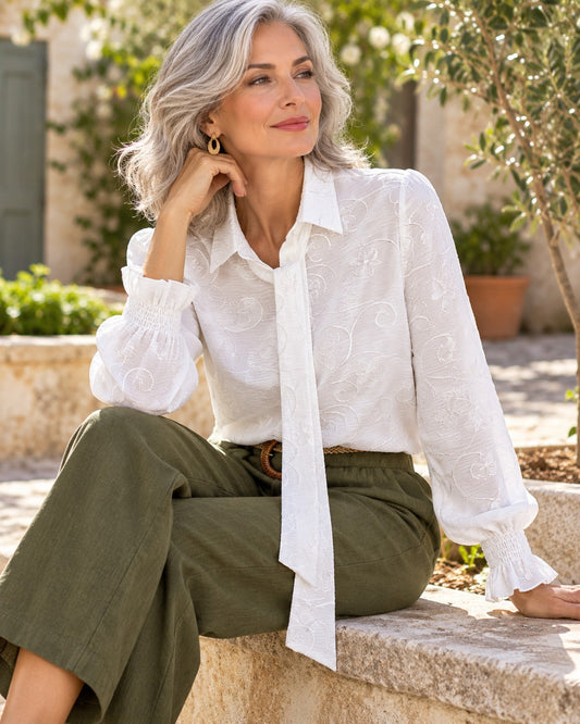 Blusa Anna Cey Bordada Crema