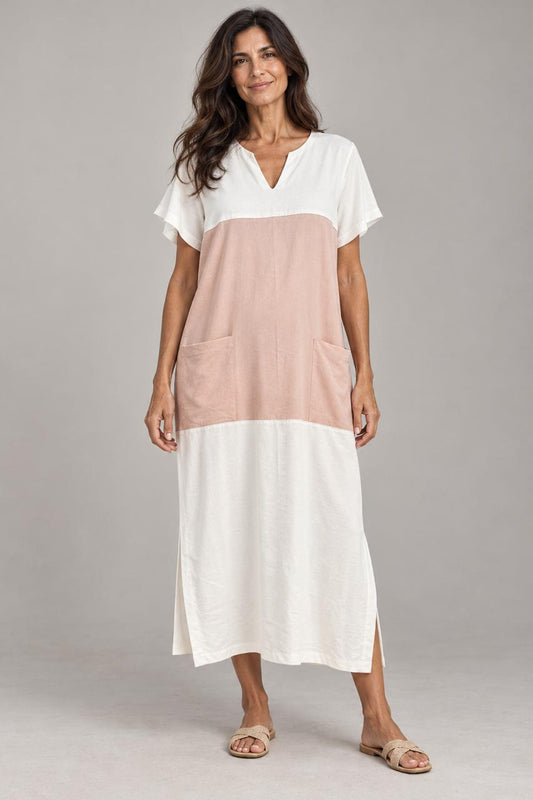 VESTIDO LINO CON MANGA ROSADO