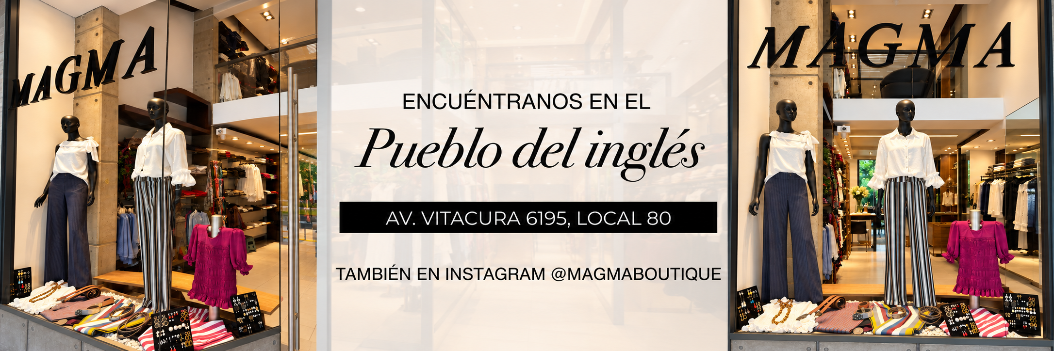 Vitrina de Magma Boutique con blusas y accesorios